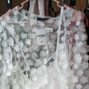 Sheer Plus Size Flower Blouse